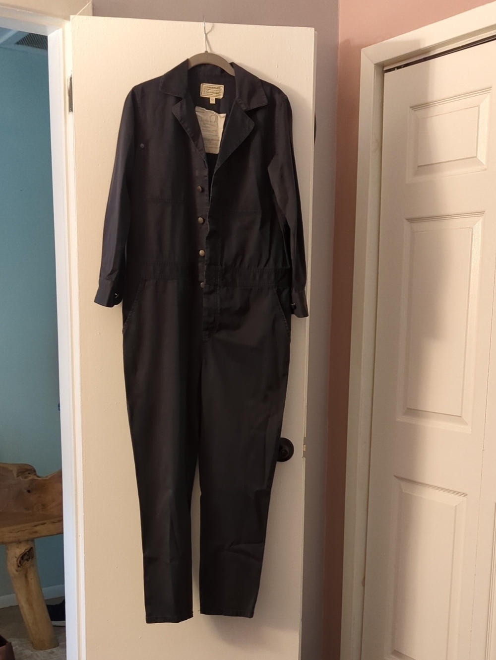 Current/Elliott Black Long-Sleeve Utility Jumpsuit